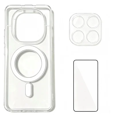  WANLONFENG for Xiaomi Redmi Note 14 Pro 4G YKL Series Magnetic Case Acrylic TPU Phone Cover with Screen Protector and Lens Protector - Transparent