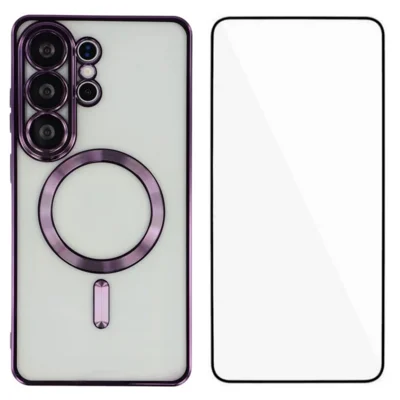 WANLONFENG para Samsung Galaxy S26 Ultra Funda Magnética Funda de TPU con Cristal Templado y Protección Completa - Morado Oscuro