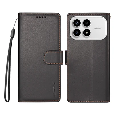 BETOPNICE dla Xiaomi Poco F8 Pro 5G / Xiaomi Redmi K90 5G 006 Etui z portfelem z funkcją blokowania RFID, podstawką, skórzaną pokrywą i ręcznikiem na nadgarstek - Czarny