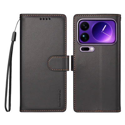 BETOPNICE لجهاز Xiaomi 17 Pro Max 006 غطاء جلد بمحفظة بحجب RFID وحامل مع حزام معصم - أسود