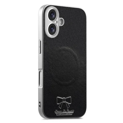 For iPhone 17 Magnetic Case Butterfly Bow Pattern PU Leather + TPU + PC Shockproof Phone Cover - Black