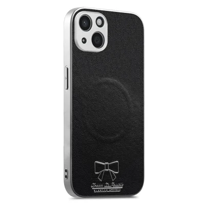 For iPhone 13 Magnetic Case Butterfly Bow Pattern PU Leather + TPU + PC Shockproof Phone Cover - Black