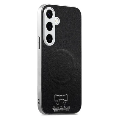For Samsung Galaxy A16 5G / A16 4G Magnetic Case Bow Pattern PU Leather + TPU + PC Shockproof Phone Cover - Black