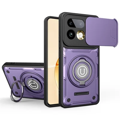 Obudowa na Realme 16 Pro+ 5G z przesuwanym pokryciem aparatu, pierścieniem do podpierania i obudową PC + TPU - fioletowa