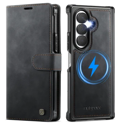AUTSPACE for Samsung Galaxy Z Fold8 Ultra A05 Case Wallet Stand Detachable Leather Magnetic Phone Cover - Black