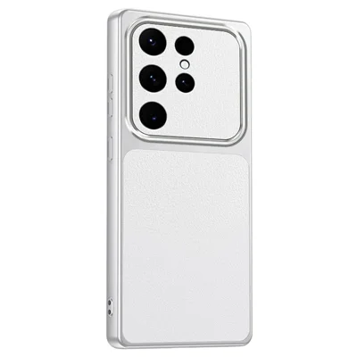 For Samsung Galaxy S23 Ultra Phone Case Lambskin Texture PC TPU PU Leather Shockproof Protective Cover - White