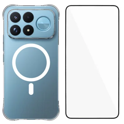 WANLONFENG pour Xiaomi Poco F9 Ultra 5G / Xiaomi Redmi K100 Pro Max 5G Série WL2 Étui magnétique transparent en TPU de 2,0 mm avec film protecteur d'écran - Transparent
