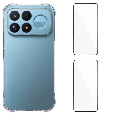 WANLONFENG pour Xiaomi Poco F9 Ultra 5G / Xiaomi Redmi K100 Pro Max 5G Série WL2 Coque TPU 2,0 mm avec 2 pièces de films en verre trempé - Transparent