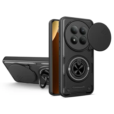 Für Xiaomi Redmi Note 15 Pro 4G (Global) Magnetische Hülle Mit Sich Verschiebendem Kameradeckel TPU+PC Handyhülle Mit Drehbarem Ständer – Schwarz