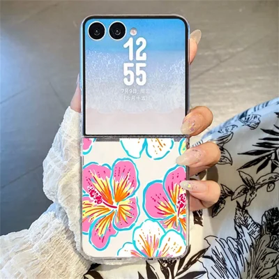 For Samsung Galaxy Z Flip7 5G Case Floral Pattern Printing PC Shockproof Slim Phone Cover - B985