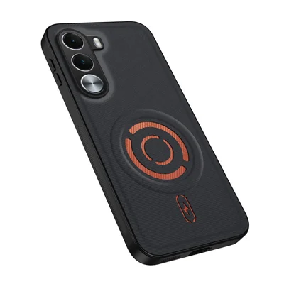 WANLONFENG لجهاز Realme C100i 4G / Realme C100x 4G سلسلة KJB غطاء مغناطيسي بنسيج تقني من مادة التكنولوجيا PC+TPU، غطاء واقي من الصدمات - أسود