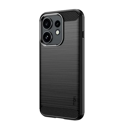 MOFI voor Oppo Reno16 Pro 5G (Wereldwijd) / Oppo Reno16 5G (China) / Oppo Reno16 5G (Wereldwijd) Achterkant Beschermhoes met Geborstelde Structuur en Koolstofvezel Zachte TPU-hoes - Zwart