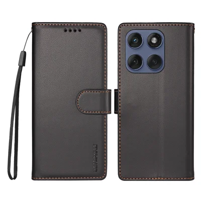  BETOPNICE til Motorola Edge 60 5G / Motorola Edge 60 Pro 5G / Motorola Edge (2025) 5G / Motorola Edge 60 Fusion 5G 006 Etui med RFID-blokerende wallet, støtte og læderdæksel med håndledsrem - Sort