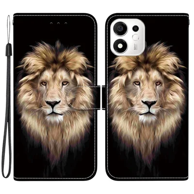 For Honor 600 Smart 5G  /  X7e Plus 5G Case Pattern Printing Leather Flip Wallet Phone Cover with Lanyard - Lion Head
