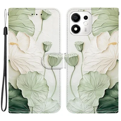 For Honor 600 Smart 5G  /  X7e Plus 5G Wallet Case Pattern Printing Leather Stand Phone Cover with Strap - Lotus