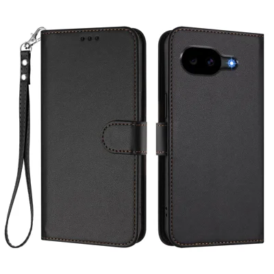  For Google Pixel 11a Leather Case Wallet Stand Phone Cover with Wrist Strap - Black