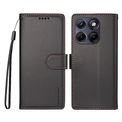  BETOPNICE til Motorola Edge 70 Fusion+ 5G / Motorola Edge 70 Fusion 5G 006 Etui med RFID-blokerende wallet, støtte og læderdæksel med håndledsrem - Sort