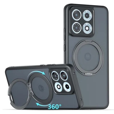 Für Lenovo Legion Y70 (2026) / Motorola Edge 70 Max 5G Mattes, griffiges magnetisches Case mit 360° drehbarem Ständer, stoßfest, TPU + PC-Handyhülle – Transparent Schwarz