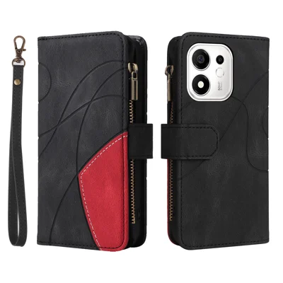  For Honor X7e Plus 5G / Honor 600 Smart 5G Leather Case with Strap Zipper 9 Card Slot Phone Cover Stand - Black