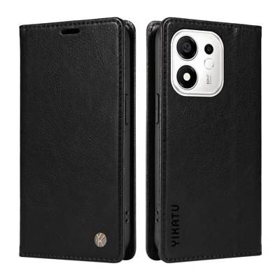 YIKATU pour Honor 600 Smart 5G / Honor X7e Plus 5G Étui Portefeuille YK-006 Fermeture Magnétique Housse en Cuir Texture de Litchi - Noir