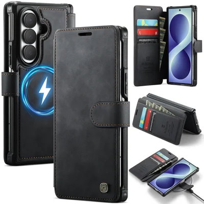 AUTSPACE for Samsung Galaxy Z Fold8 Ultra A15 Case RFID Blocking Wallet Leather Magnetic Phone Cover - Black