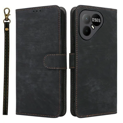 For TECNO Pova 8 Pro 5G Wallet Case RFID Blocking PU Leather Phone Cover Stand with Strap - Black