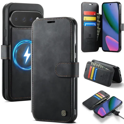 AUTSPACE til Google Pixel 11 Pro / Google Pixel 11 A15 Case RFID-blokerende wallet i læder med magnetisk telefonbeskytter - Sort