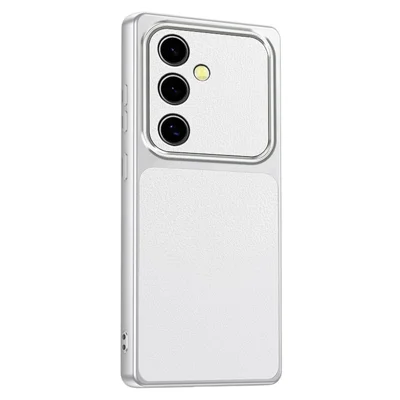 Voor Samsung Galaxy A55 5G telefoonhoesje Lambskin textuur PC TPU PU lederen stootvaste beschermmantel - Wit