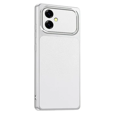 Чехол для Samsung Galaxy A05 4G, текстура из натуральной кожи ягнёнка, поликарбонат, ТПУ, искусственная кожа, ударопрочный защитный чехол — белый