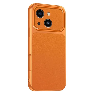 For iPhone 13 Phone Case Lambskin Texture PC TPU PU Leather Shockproof Protective Cover - Orange