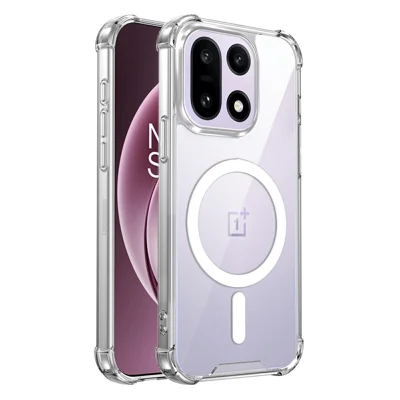 Clear Magnetic Case for OnePlus 15 5G Airbag Shockproof 2.0mm TPU + PC Phone Cover - Transparent
