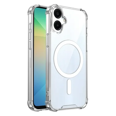 Coque transparente magnétique pour Samsung Galaxy A06 4G / A06 5G / A07 5G / A08 5G / A08 4G, protection antichoc avec airbag, coque de téléphone en TPU + PC 2,0 mm - Transparent