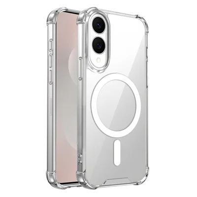 Clear Magnetic Case for Samsung Galaxy S25 Edge Airbag Shockproof 2.0mm TPU + PC Phone Cover - Transparent