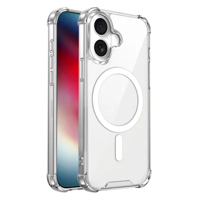 Clear Magnetic Case for iPhone 17 Airbag Shockproof 2.0mm TPU + PC Phone Cover - Transparent