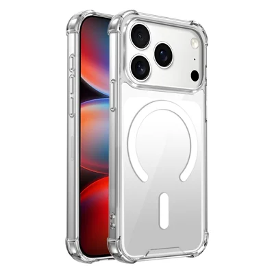 Clear Magnetic Case for iPhone 17 Pro Airbag Shockproof 2.0mm TPU + PC Phone Cover - Transparent