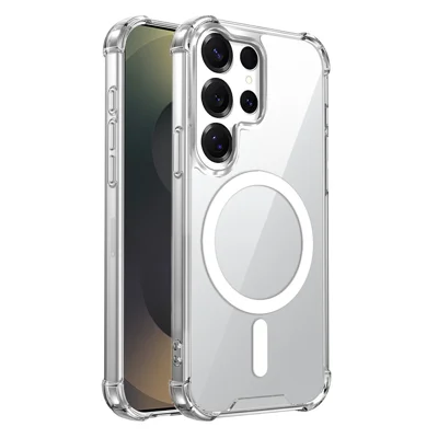 Coque transparente magnétique avec amortisseur d'air pour Samsung Galaxy S26 Ultra, coque de téléphone en TPU + PC anti-chocs 2,0 mm - Transparent