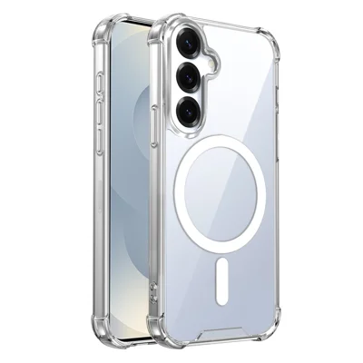 Clear Magnetic Case for Samsung Galaxy S25 / S24 Airbag Shockproof 2.0mm TPU + PC Phone Cover - Transparent
