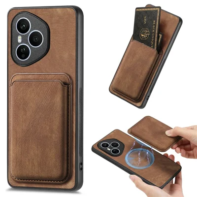 Funda magnética para Honor 400 Pro 5G (Global), carcasa de cuero retro + TPU con ranura para tarjetas desmontable - Marrón