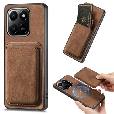 Magnetic Case For Honor X7d 4G / 400 Smart 4G / 400 Smart 5G Retro Leather + TPU Phone Cover with Detachable Card Slot - Brown