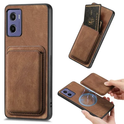 For Motorola Moto G05 4G / E15 4G Magnetic Case Retro Leather + TPU Phone Cover with Detachable Card Slot - Brown