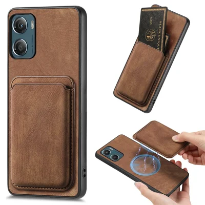 Funda magnética para Motorola Moto G06 4G, carcasa retro de cuero + TPU con ranura desmontable para tarjetas - Marrón