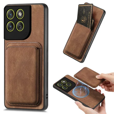 Für Motorola Edge 70 Ultra 5G / Moto X70 Air Pro 5G Magnetische Hülle Retro Leder + TPU Handy-Schutzhülle mit Abnehmbarem Kartenfach - Braun