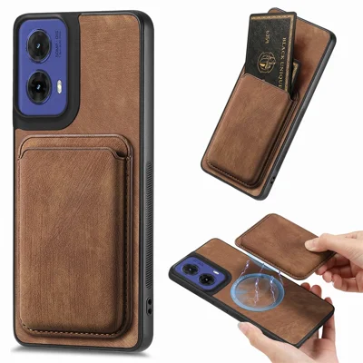 For Motorola Moto G77 5G / G67 5G Magnetic Case Retro Leather + TPU Phone Cover with Detachable Card Slot - Brown
