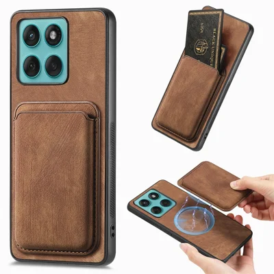 Funda magnética para Motorola Edge 60 Pro 5G, carcasa retro de cuero PU + TPU con ranura desmontable para tarjetas - Marrón