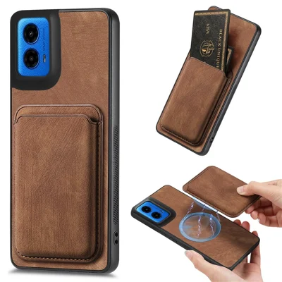 For Motorola Moto G67 Power 5G Magnetic Case Retro Leather + TPU Phone Cover with Detachable Card Slot - Brown