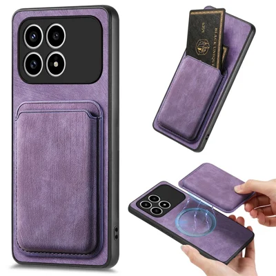 For Xiaomi Redmi K90 5G Magnetic Case Retro Leather + TPU Phone Cover with Detachable Card Slot - Purple