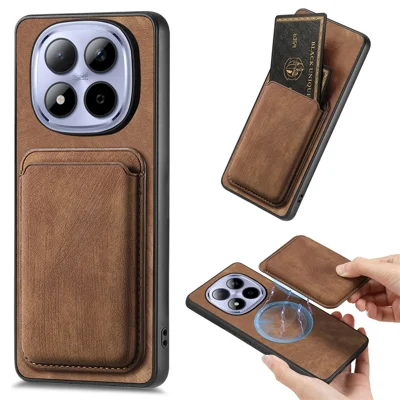 Für Xiaomi Redmi Note 15 Pro 4G (Global) Magnetische Hülle Retro Leder + TPU Handy-Schutzhülle mit Abnehmbarem Kartenfach - Braun