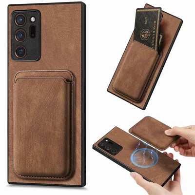 Für Samsung Galaxy Note20 Ultra / Note20 Ultra 5G Magnetische Hülle Retro Leder + TPU Handy-Schutzhülle mit Abnehmbarem Kartenfach - Braun