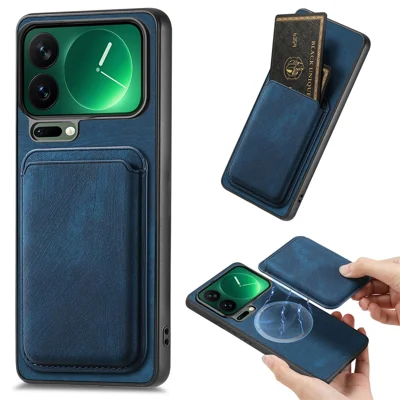 For Xiaomi 17 Pro Magnetic Case Retro Leather + TPU Phone Cover with Detachable Card Slot - Blue