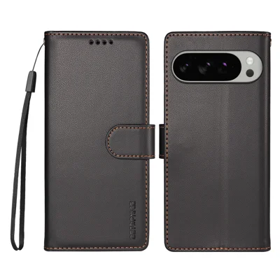 BETOPNICE til Google Pixel 9 Pro XL / Google Pixel 10 Pro XL / Google Pixel 11 Pro XL 006 Etui med RFID-blokerende wallet, ståfunktion, læderdæksel med håndledsrem - Sort